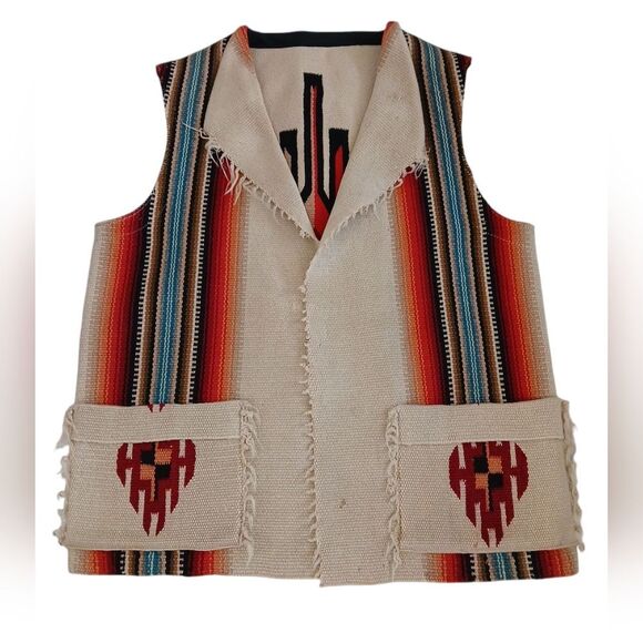 Authentic Chimayo  Hand Woven Publeo Indian Vest Vintage From 1940s - Picture 1 of 11